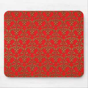 Gold and Red Damask Mouse Pad