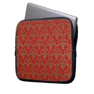 Gold and Red Damask Pattern Laptop Sleeve