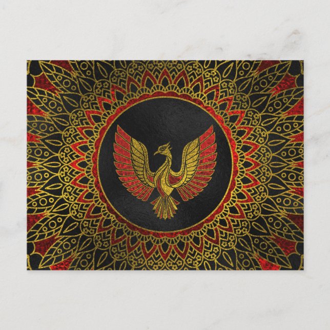 Gold and red Decorated Phoenix bird symbol Postcard (Front)