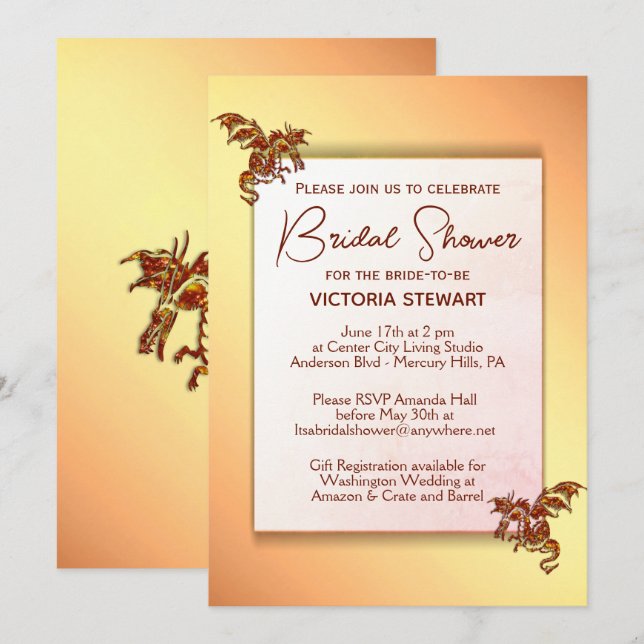 Gold and Red Dragon Bridal Shower Invitation (Front/Back)