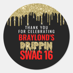 Gold and Red Drippin Swag 16 Birthday Classic Round Sticker