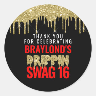 Gold and Red Drippin Swag 16 Birthday Classic Round Sticker
