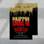 Gold and Red Drippin Swag 16 Birthday  Invitation<br><div class="desc">This Swag 16 invitation is the perfect way to celebrate a sweet 16 or a swag 16 party! The design features stunning gold drip elements that add just the right amount of bling. With this stylish invitation, your guests will know that your party is going to be a night to...</div>