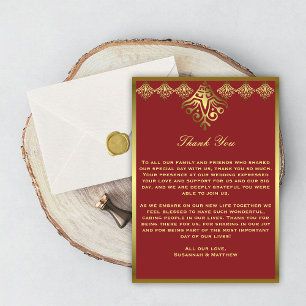 Gold and Red Elegance Wedding Thank You Card