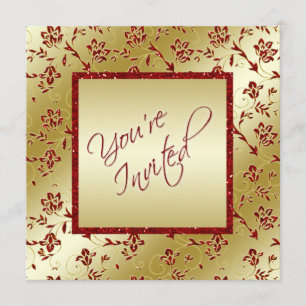 Gold and Red FAUX Glitter Wedding Invitation