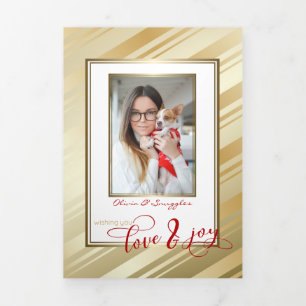 Gold and Red Festive Christmas Photo Tri-Fold Holiday Card