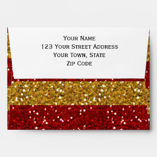 Gold and Red Glitter Stripes Printed Envelope