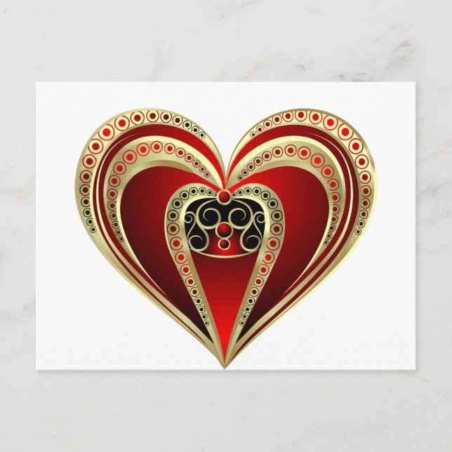 Gold and Red Heart Postcard (Front)