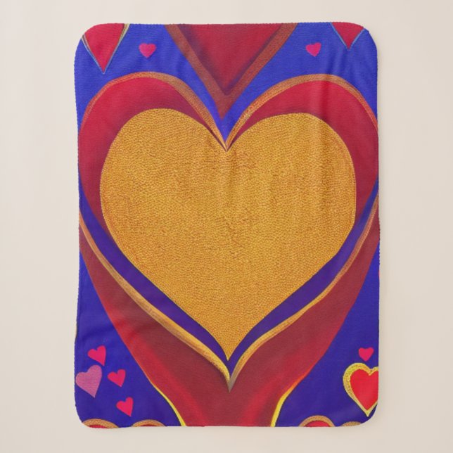 Gold and Red Heart Sherpa Blanket (Front)