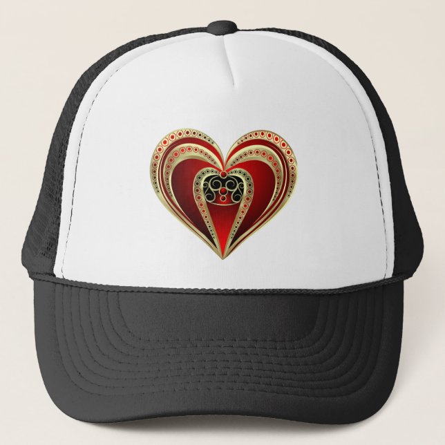 Gold and Red Heart Trucker Hat (Front)