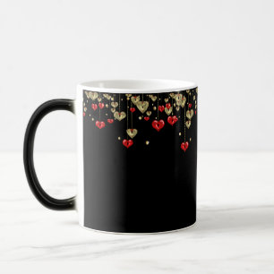 Gold and red hearts on black background magic mug