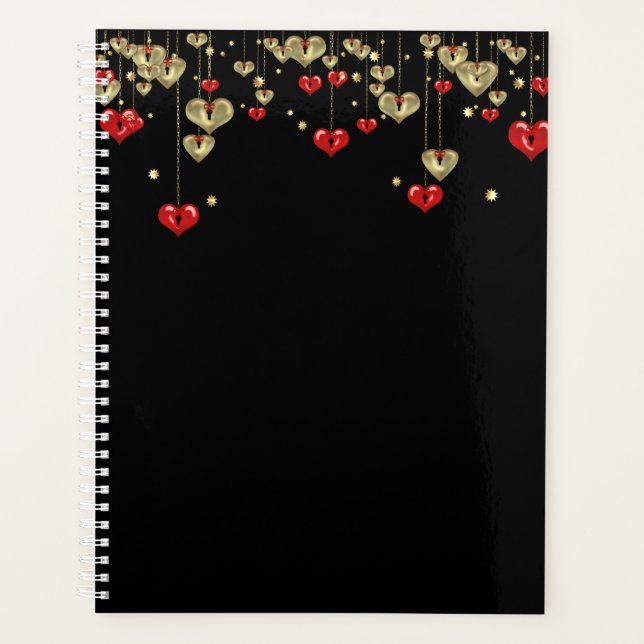 Gold and red hearts on black background planner (Front)