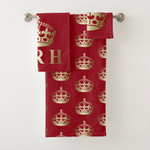 Gold and Red HRH Royal Highness Crown Bath Towel Set
