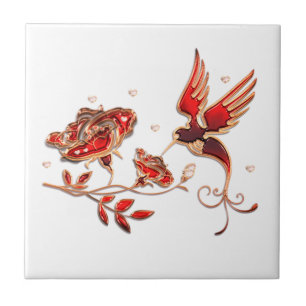 Gold and Red Jewellery with Bird and Rose Tile