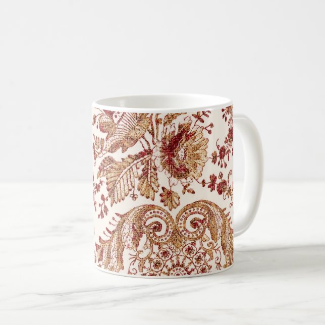 Gold And Red Lace Roses Coffee Mug (Front Right)
