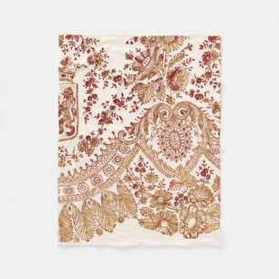 Gold And Red Lace Roses Fleece Blanket