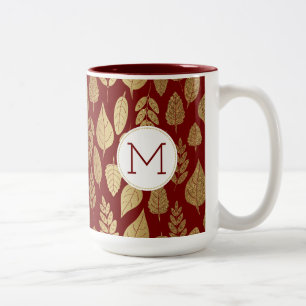 Gold and Red Leaf Pattern Two-Tone Coffee Mug