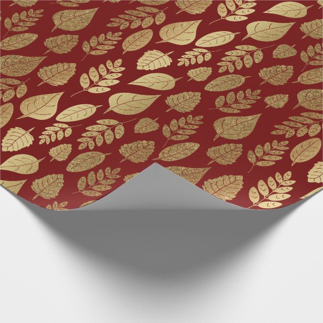 Gold and Red Leaf Pattern Wrapping Paper (Corner)