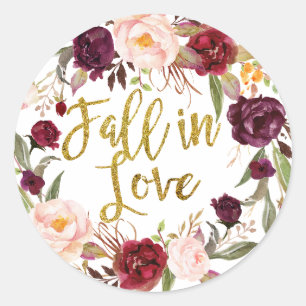 Gold and Red Marsala Floral Thank You Sticker