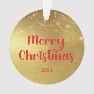 Gold and Red Merry Christmas Photo Ornament
