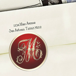 Gold and Red Monogram M Envelope Seal