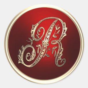 Gold and Red Monogram R Envelope Seal