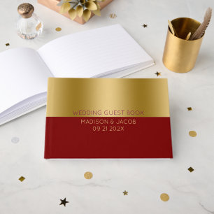 Gold and Red Personalized Wedding Guest Book