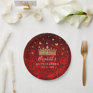 Gold and Red Quinceanera Birthday Party Template P Paper Plate