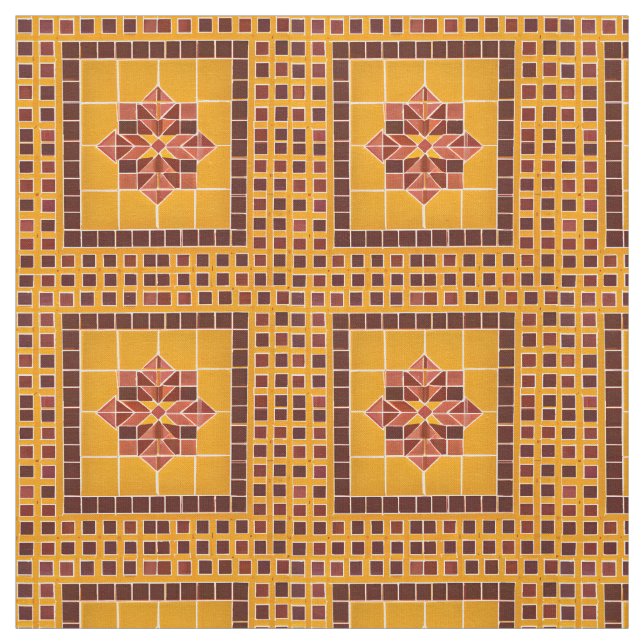 Gold and Red Repeat Mexican Tile Pattern Fabric (Swatch)