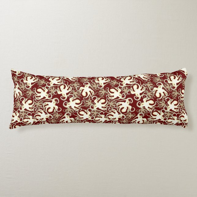 Gold And Red Repeating Motif | Octopus Pattern Body Cushion (Front)