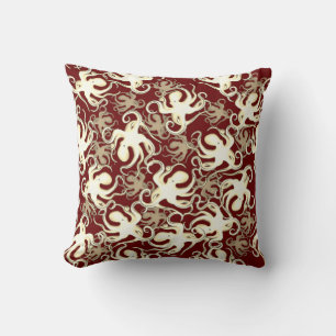 Gold And Red Repeating Motif   Octopus Pattern Cushion