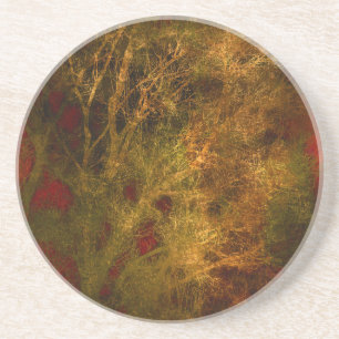 Gold and Red Tree Branches Abstract Coaster