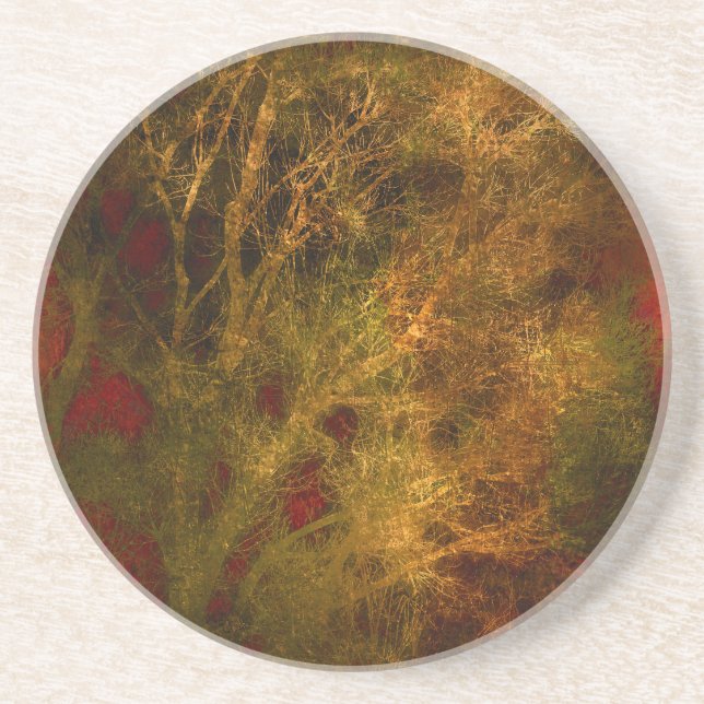 Gold and Red Tree Branches Abstract Coaster (Front)
