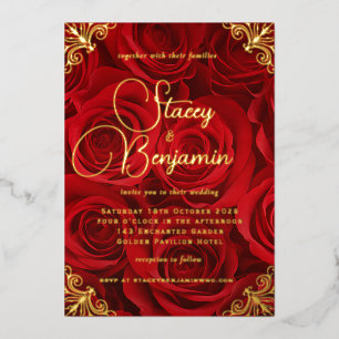 Gold and Red Wedding Invitation in Gold Foil Foil 