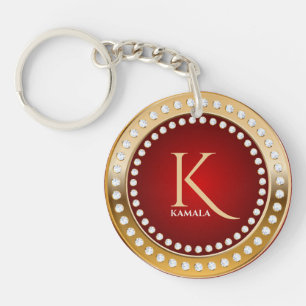 Gold and Red White Diamonds Monogram Key Ring