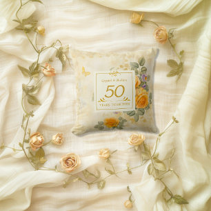Gold and Roses 50th Wedding Anniversary Cushion
