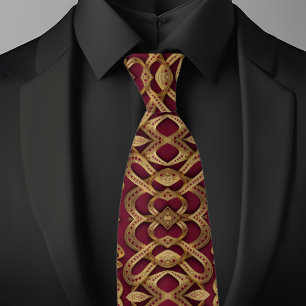 Gold and Ruby Modern Circular Pattern Necktie