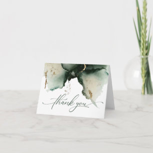 Gold and Sage Green Watercolor Geode Thank You Card