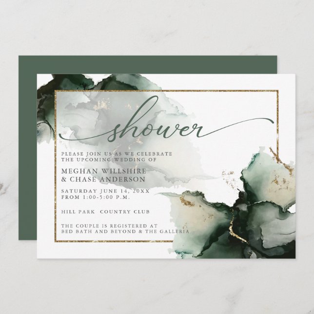 Gold and Sage Green Watercolor  Invitation (Front/Back)