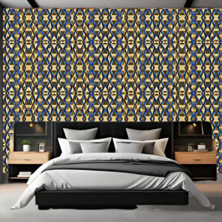Gold and Sapphire Blue Pattern Peel and Stick  Wallpaper