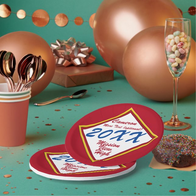 Gold and School Colour Graduation  Paper Plate (Multi)