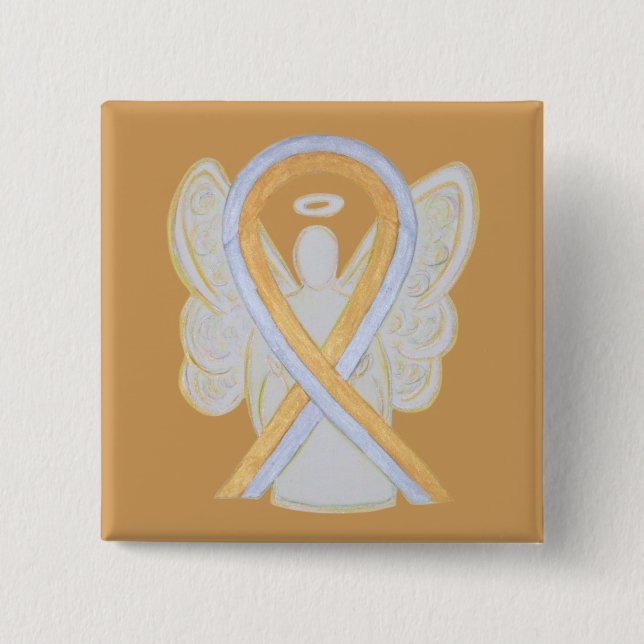 Gold and Silver Angel Awareness Ribbon Button Pins (Front)