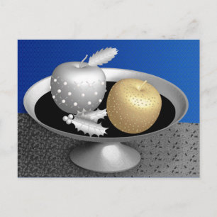 Gold and silver apples on a silver pedestal postcard