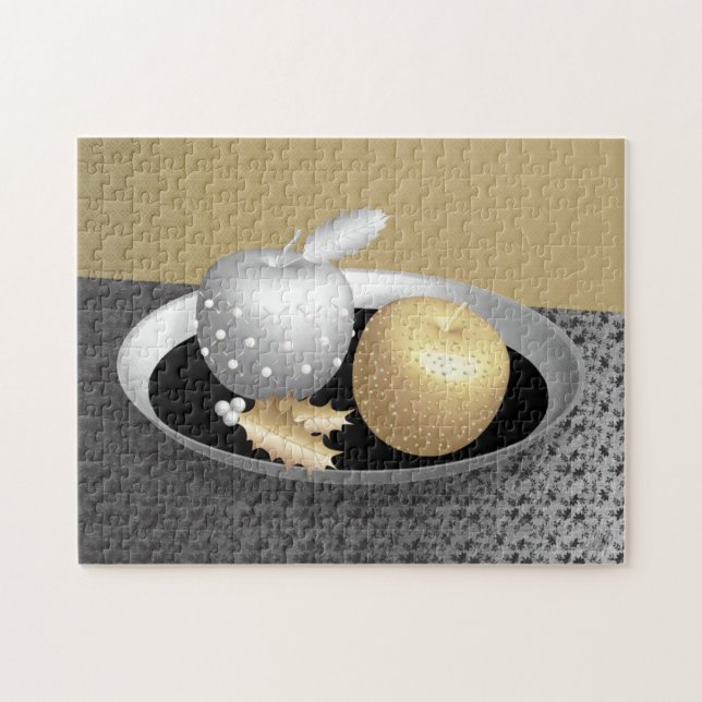Gold and Silver Apples on a Silver Platter Jigsaw Puzzle (Horizontal)