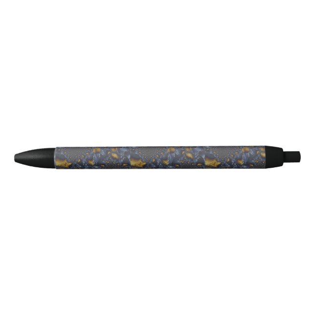 Gold and Silver Blue Molten Metal Black Ink Pen (Front)