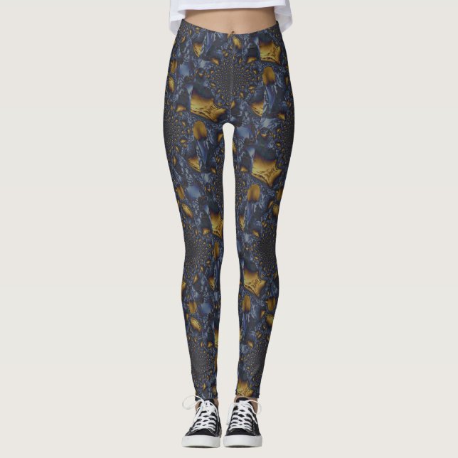 Gold and Silver Blue Molten Metal Leggings (Front)