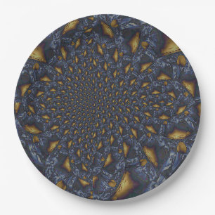 Gold and Silver Blue Molten Metal Paper Plate