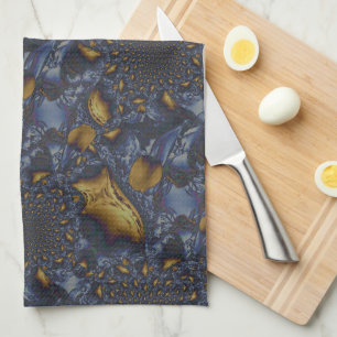 Gold and Silver Blue Molten Metal Tea Towel