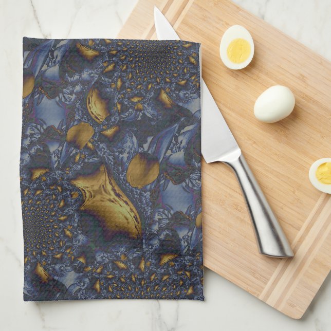 Gold and Silver Blue Molten Metal Tea Towel (Quarter Fold)