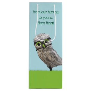 Gold and Silver Burrowing Owl Painting Wine Gift Bag